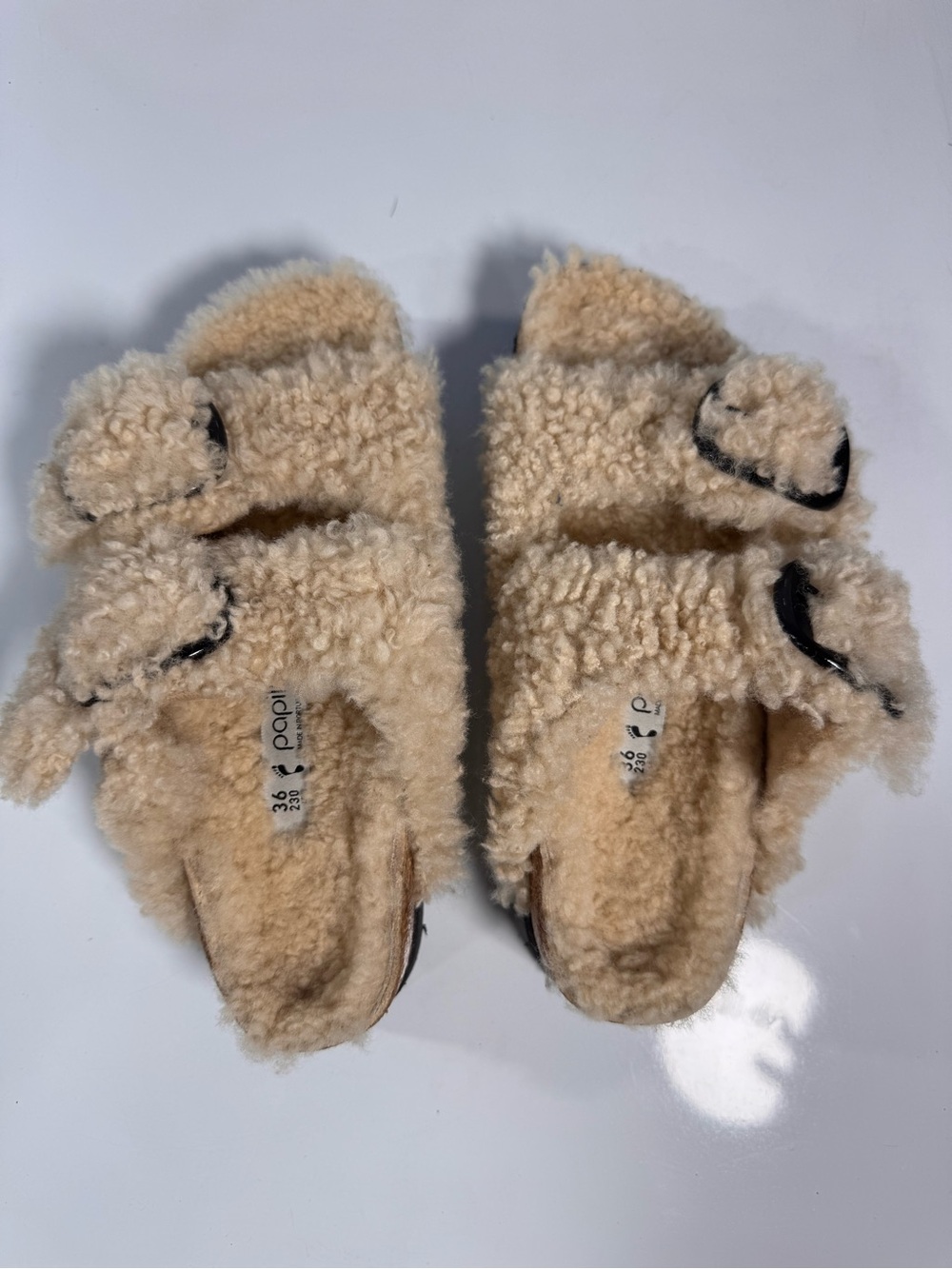 Papillio Birkenstock Arizona Big Buckle Teddy Shearling Platform Sandals EU 36